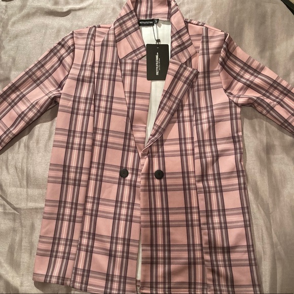 pink checked boyfriend blazer